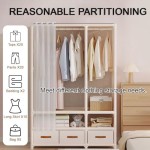Double-row wardrobe shelves with individual black drawers for easy organization and space saving.